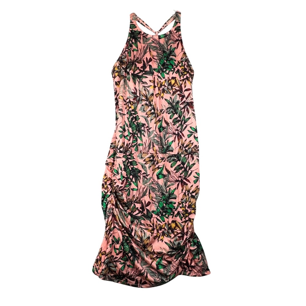 Athleta Swim‎ Dress Aqualuxe Orange Green Botanical Ruched Beach Casual Medium